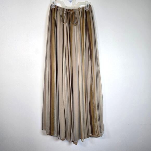 Brunello Cucinelli Striped Silk Organza Long Skirt Womens 4 Gold Burgundy Luxury - Picture 2 of 14